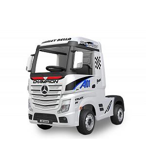 Camión Mercedes Actros 12v, MP3, asiento con funda, RUEDAS EVA, 2 MOTORES DE 12V, BLANCO KI-ACTROS2MW